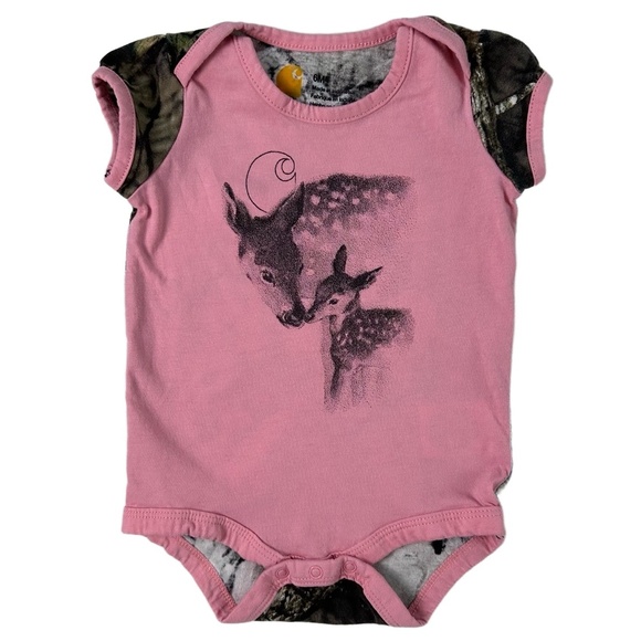Carhartt Other - CARHARTT Pink Mossy Oak Hunting Deer Graphic Camo Sleeve Infant Girl Bodysuit 6M